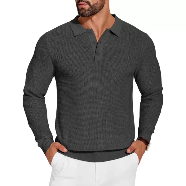 COOFANDY Mens Knit Polo Shirts Long Sleeve Sweater Casual Polo Shirts Lightweight Collared T Shirts