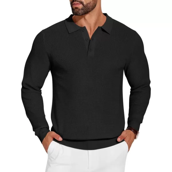 COOFANDY Mens Knit Polo Shirts Long Sleeve Sweater Casual Polo Shirts Lightweight Collared T Shirts