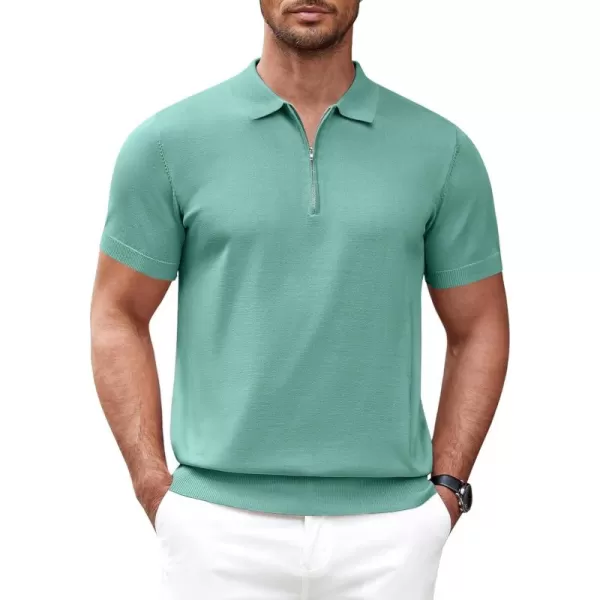COOFANDY Mens Knit Polo Shirts Short Sleeve Quarter Zip Polo Casual Collar T Shirts Retro Polo Shirt Classic Golf Shirt