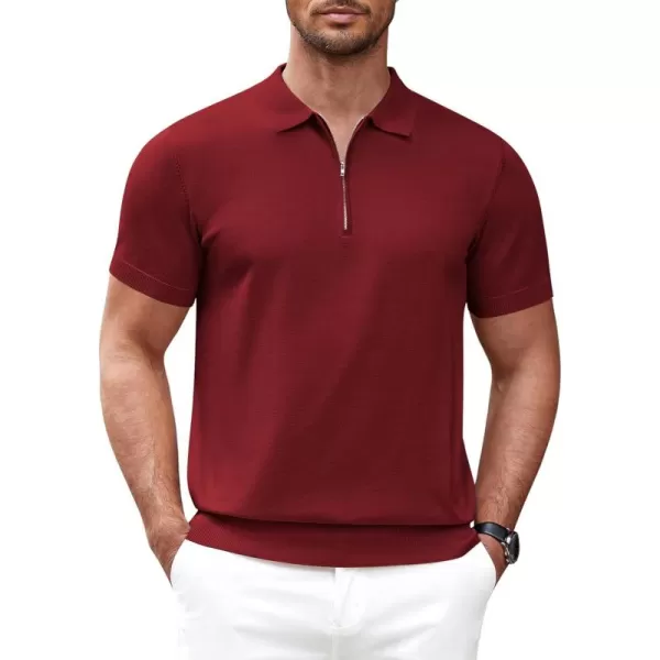 COOFANDY Mens Knit Polo Shirts Short Sleeve Quarter Zip Polo Casual Collar T Shirts Retro Polo Shirt Classic Golf Shirt