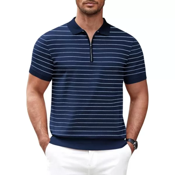 COOFANDY Mens Knit Polo Shirts Short Sleeve Quarter Zip Polo Casual Collar T Shirts Retro Polo Shirt Classic Golf Shirt)