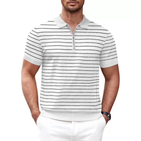 COOFANDY Mens Knit Polo Shirts Short Sleeve Quarter Zip Polo Casual Collar T Shirts Retro Polo Shirt Classic Golf Shirt)
