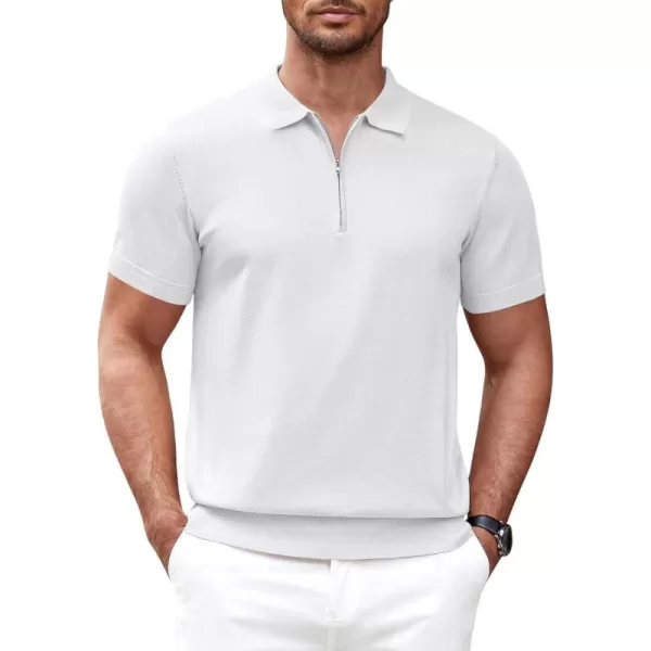 COOFANDY Mens Knit Polo Shirts Short Sleeve Quarter Zip Polo Casual Collar T Shirts Retro Polo Shirt Classic Golf Shirt