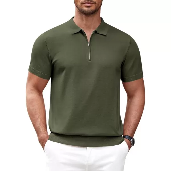 COOFANDY Mens Knit Polo Shirts Short Sleeve Quarter Zip Polo Casual Collar T Shirts Retro Polo Shirt Classic Golf Shirt