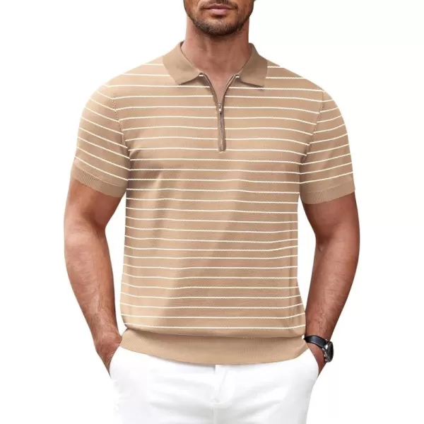 COOFANDY Mens Knit Polo Shirts Short Sleeve Quarter Zip Polo Casual Collar T Shirts Retro Polo Shirt Classic Golf Shirt)