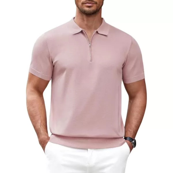 COOFANDY Mens Knit Polo Shirts Short Sleeve Quarter Zip Polo Casual Collar T Shirts Retro Polo Shirt Classic Golf Shirt
