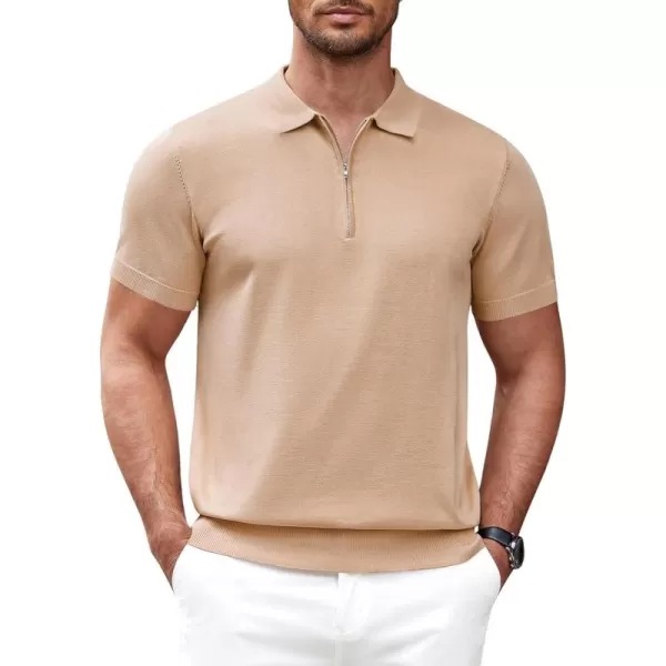 COOFANDY Mens Knit Polo Shirts Short Sleeve Quarter Zip Polo Casual Collar T Shirts Retro Polo Shirt Classic Golf Shirt