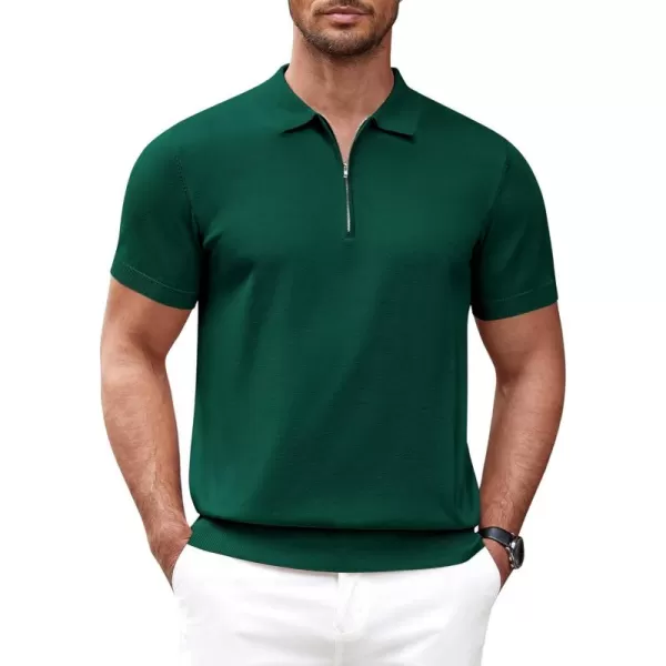 COOFANDY Mens Knit Polo Shirts Short Sleeve Quarter Zip Polo Casual Collar T Shirts Retro Polo Shirt Classic Golf Shirt