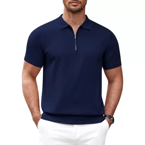 COOFANDY Mens Knit Polo Shirts Short Sleeve Quarter Zip Polo Casual Collar T Shirts Retro Polo Shirt Classic Golf Shirt