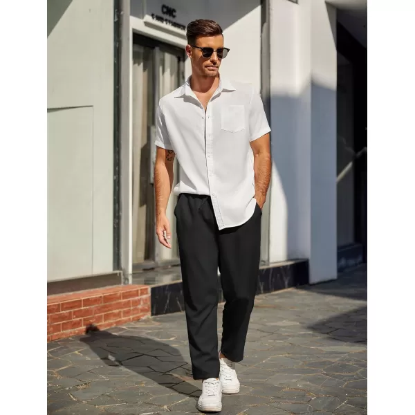 COOFANDY Mens Casual Pants Lightweight Drawstring Beach Pants Elastic Waist Linen Cropped Pants