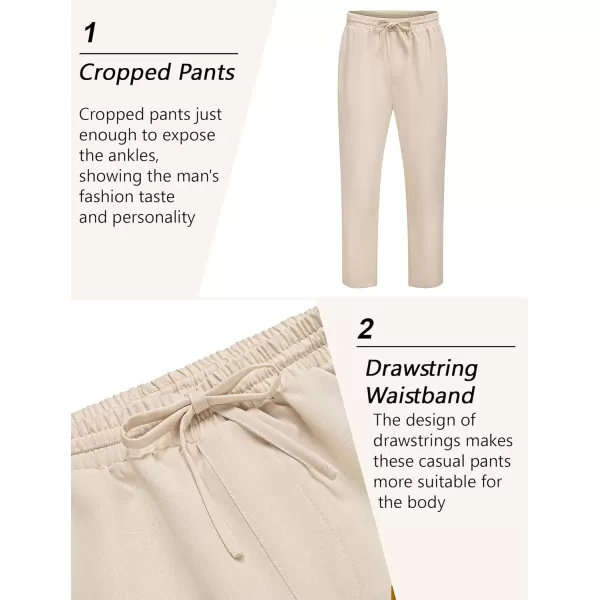 COOFANDY Mens Casual Pants Lightweight Drawstring Beach Pants Elastic Waist Linen Cropped Pants