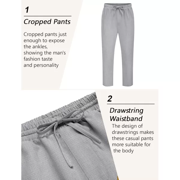 COOFANDY Mens Casual Pants Lightweight Drawstring Beach Pants Elastic Waist Linen Cropped Pants