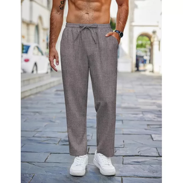 COOFANDY Mens Casual Pants Lightweight Drawstring Beach Pants Elastic Waist Linen Cropped Pants