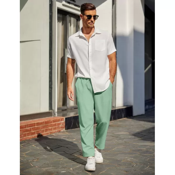 COOFANDY Mens Casual Pants Lightweight Drawstring Beach Pants Elastic Waist Linen Cropped Pants