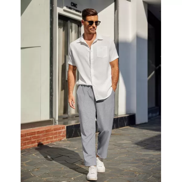 COOFANDY Mens Casual Pants Lightweight Drawstring Beach Pants Elastic Waist Linen Cropped Pants