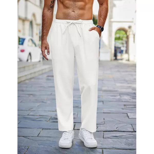 COOFANDY Mens Casual Pants Lightweight Drawstring Beach Pants Elastic Waist Linen Cropped Pants