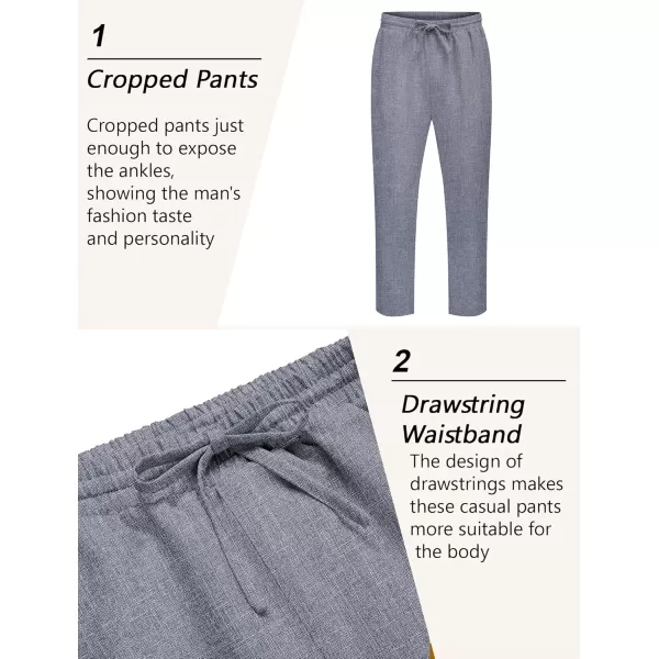 COOFANDY Mens Casual Pants Lightweight Drawstring Beach Pants Elastic Waist Linen Cropped Pants