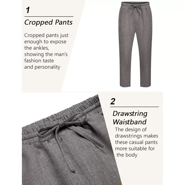 COOFANDY Mens Casual Pants Lightweight Drawstring Beach Pants Elastic Waist Linen Cropped Pants