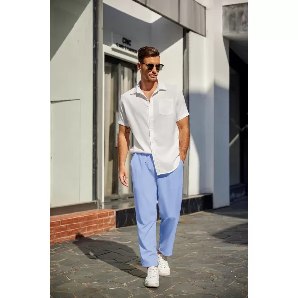 COOFANDY Mens Casual Pants Lightweight Drawstring Beach Pants Elastic Waist Linen Cropped Pants