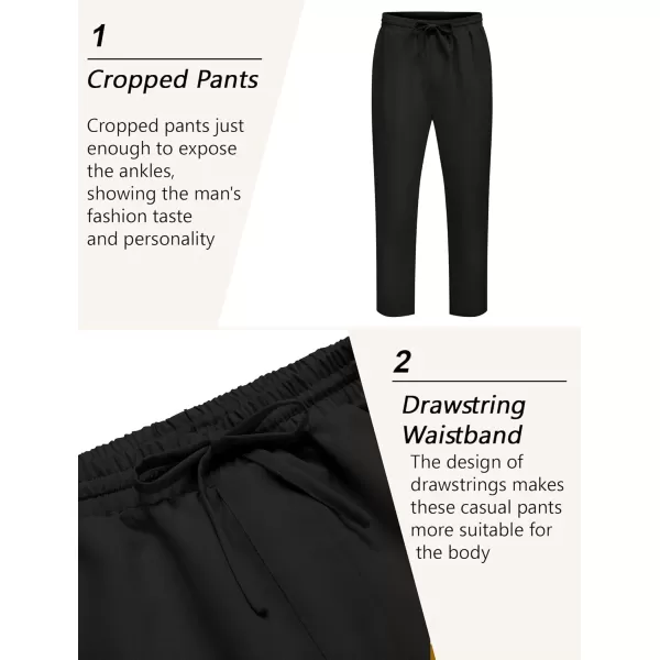 COOFANDY Mens Casual Pants Lightweight Drawstring Beach Pants Elastic Waist Linen Cropped Pants
