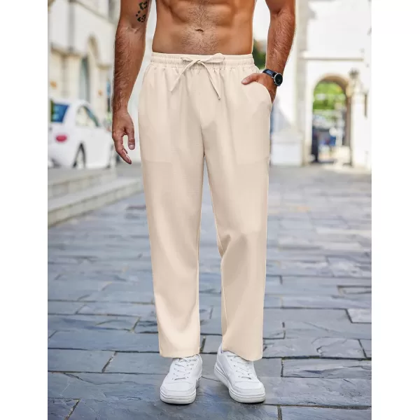 COOFANDY Mens Casual Pants Lightweight Drawstring Beach Pants Elastic Waist Linen Cropped Pants
