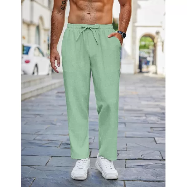 COOFANDY Mens Casual Pants Lightweight Drawstring Beach Pants Elastic Waist Linen Cropped Pants