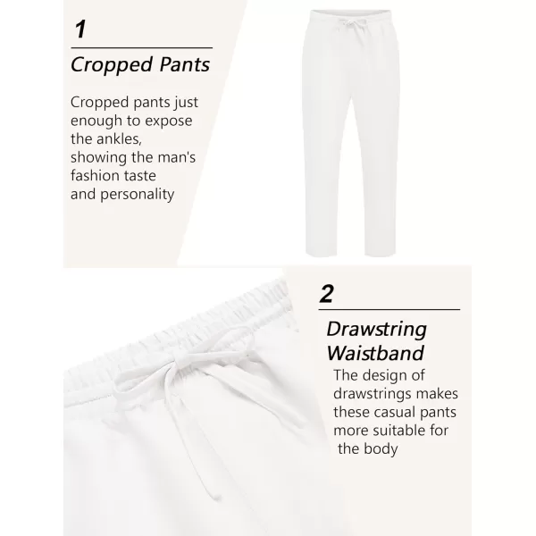 COOFANDY Mens Casual Pants Lightweight Drawstring Beach Pants Elastic Waist Linen Cropped Pants