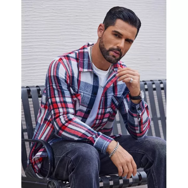 COOFANDY Men's Flannel Shirts Casual Button Down Plaid Shirt Jacket Long Sleeve Fleece Shacket with Pockets