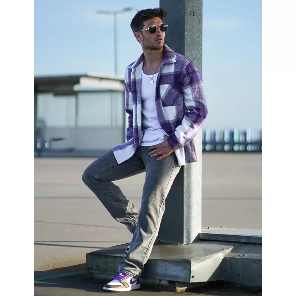 COOFANDY Men's Flannel Shirts Casual Button Down Plaid Shirt Jacket Long Sleeve Fleece Shacket with Pockets
