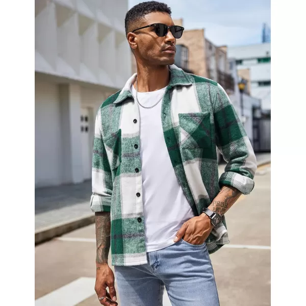 COOFANDY Men's Flannel Shirts Casual Button Down Plaid Shirt Jacket Long Sleeve Fleece Shacket with Pockets