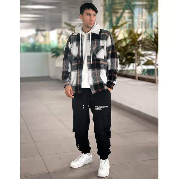 COOFANDY Men's Flannel Shirts Casual Button Down Plaid Shirt Jacket Long Sleeve Fleece Shacket with Pockets