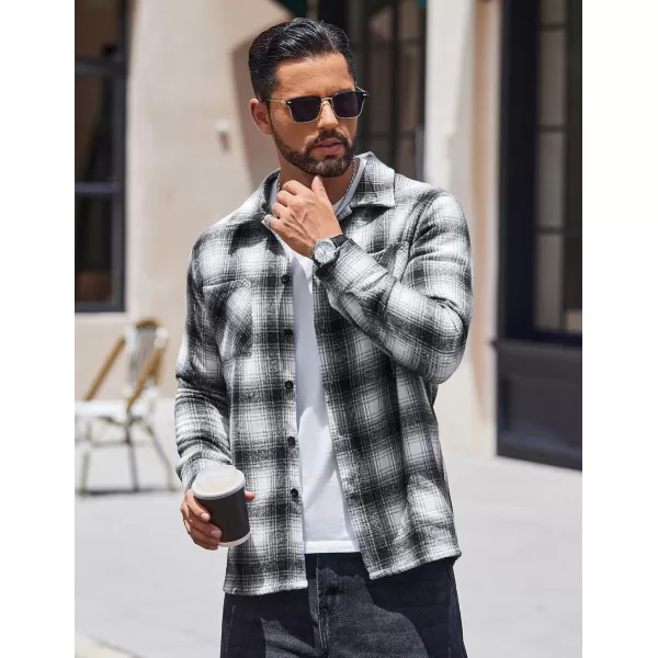 COOFANDY Men's Flannel Shirts Casual Button Down Plaid Shirt Jacket Long Sleeve Fleece Shacket with Pockets