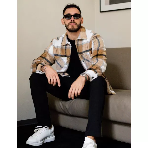 COOFANDY Men's Flannel Shirts Casual Button Down Plaid Shirt Jacket Long Sleeve Fleece Shacket with Pockets