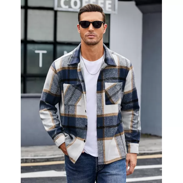 COOFANDY Men's Flannel Shirts Casual Button Down Plaid Shirt Jacket Long Sleeve Fleece Shacket with Pockets