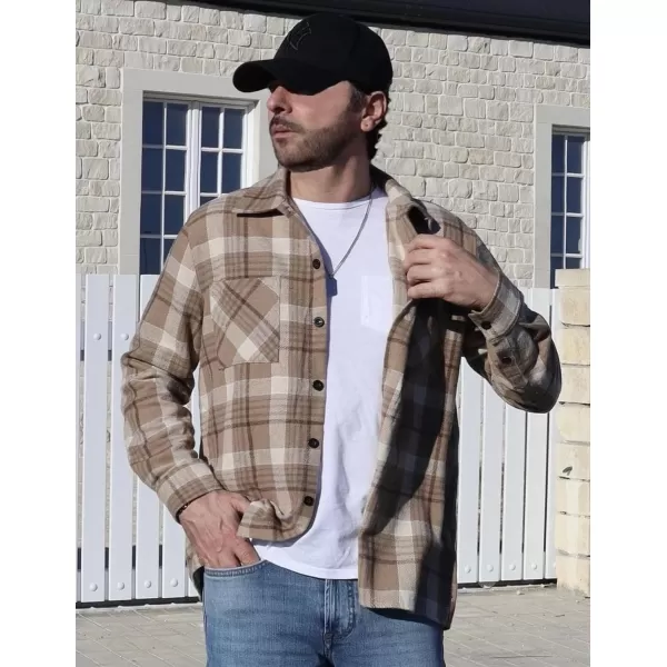 COOFANDY Men's Flannel Shirts Casual Button Down Plaid Shirt Jacket Long Sleeve Fleece Shacket with Pockets