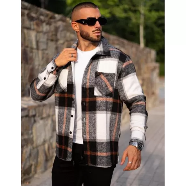 COOFANDY Men's Flannel Shirts Casual Button Down Plaid Shirt Jacket Long Sleeve Fleece Shacket with Pockets