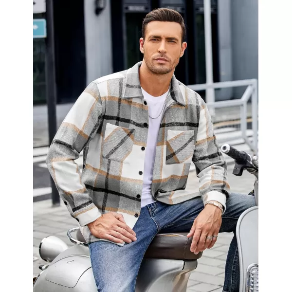 COOFANDY Men's Flannel Shirts Casual Button Down Plaid Shirt Jacket Long Sleeve Fleece Shacket with Pockets