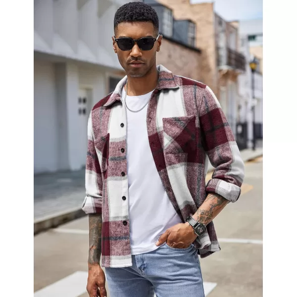 COOFANDY Men's Flannel Shirts Casual Button Down Plaid Shirt Jacket Long Sleeve Fleece Shacket with Pockets