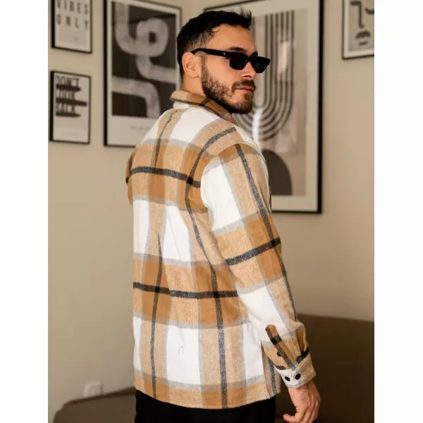 COOFANDY Men's Flannel Shirts Casual Button Down Plaid Shirt Jacket Long Sleeve Fleece Shacket with Pockets