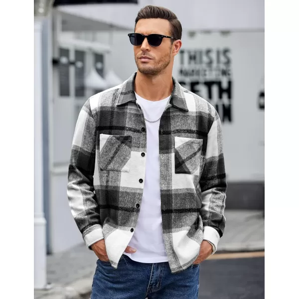 COOFANDY Men's Flannel Shirts Casual Button Down Plaid Shirt Jacket Long Sleeve Fleece Shacket with Pockets