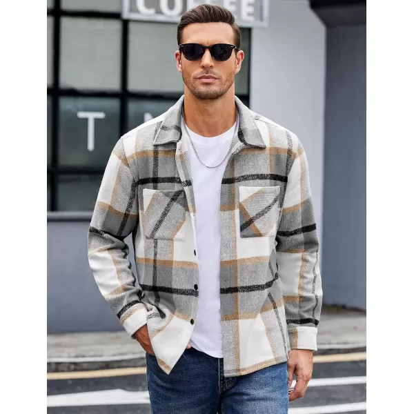 COOFANDY Men's Flannel Shirts Casual Button Down Plaid Shirt Jacket Long Sleeve Fleece Shacket with Pockets