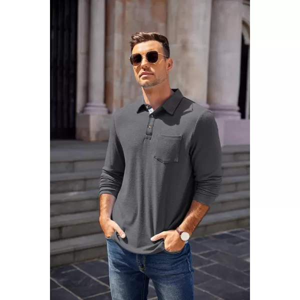 COOFANDY Men's Long Sleeve Polo Shirt Casual Dress Button Polo T Shirt with Pocket Basic Lightweight Collared Golf Shirt
