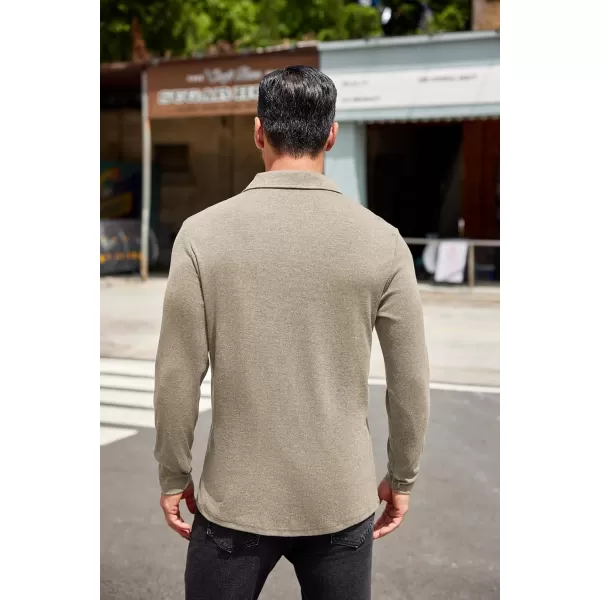 COOFANDY Men's Long Sleeve Polo Shirt Casual Dress Button Polo T Shirt with Pocket Basic Lightweight Collared Golf Shirt
