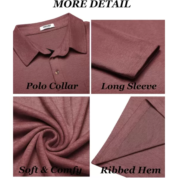 COOFANDY Men's Long Sleeve Polo Shirt Casual Dress Button Polo T Shirt with Pocket Basic Lightweight Collared Golf Shirt