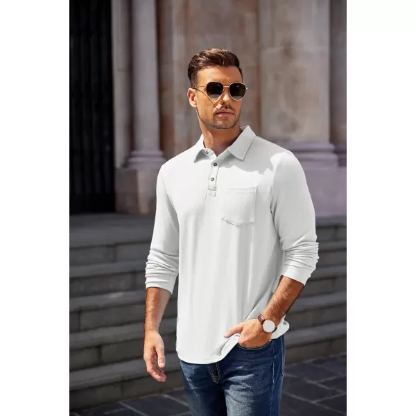 COOFANDY Men's Long Sleeve Polo Shirt Casual Dress Button Polo T Shirt with Pocket Basic Lightweight Collared Golf Shirt