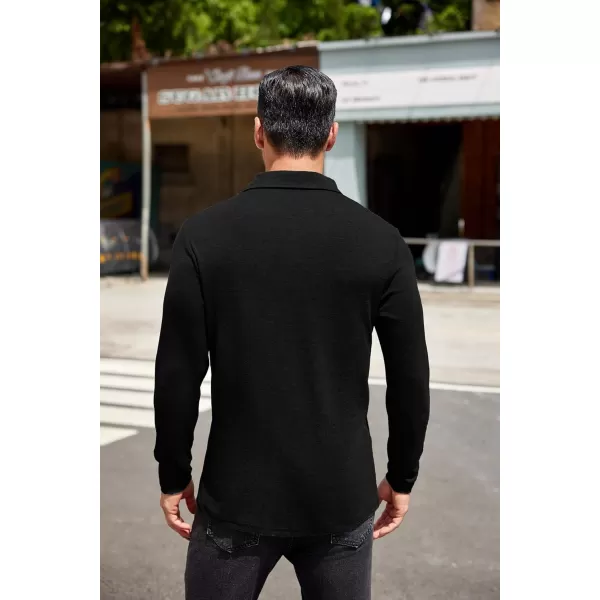 COOFANDY Men's Long Sleeve Polo Shirt Casual Dress Button Polo T Shirt with Pocket Basic Lightweight Collared Golf Shirt