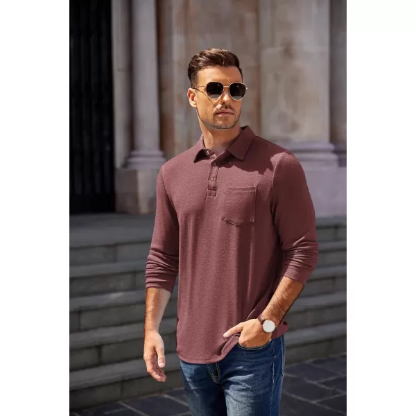 COOFANDY Men's Long Sleeve Polo Shirt Casual Dress Button Polo T Shirt with Pocket Basic Lightweight Collared Golf Shirt