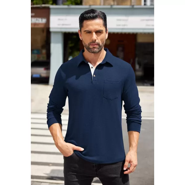 COOFANDY Men's Long Sleeve Polo Shirt Casual Dress Button Polo T Shirt with Pocket Basic Lightweight Collared Golf Shirt
