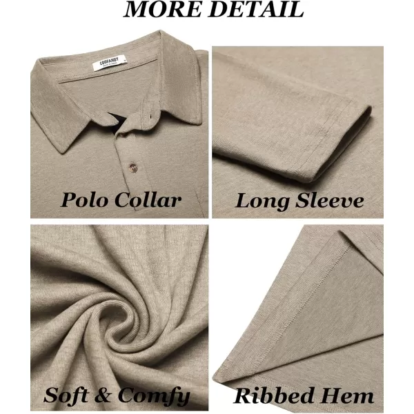 COOFANDY Men's Long Sleeve Polo Shirt Casual Dress Button Polo T Shirt with Pocket Basic Lightweight Collared Golf Shirt