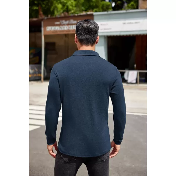 COOFANDY Men's Long Sleeve Polo Shirt Casual Dress Button Polo T Shirt with Pocket Basic Lightweight Collared Golf Shirt
